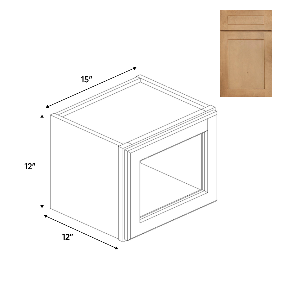 Liberty Shaker Karamel - 15 Inch Single Glass Door Wall Cabinet - 15" Width x 12" Height x 12" Depth