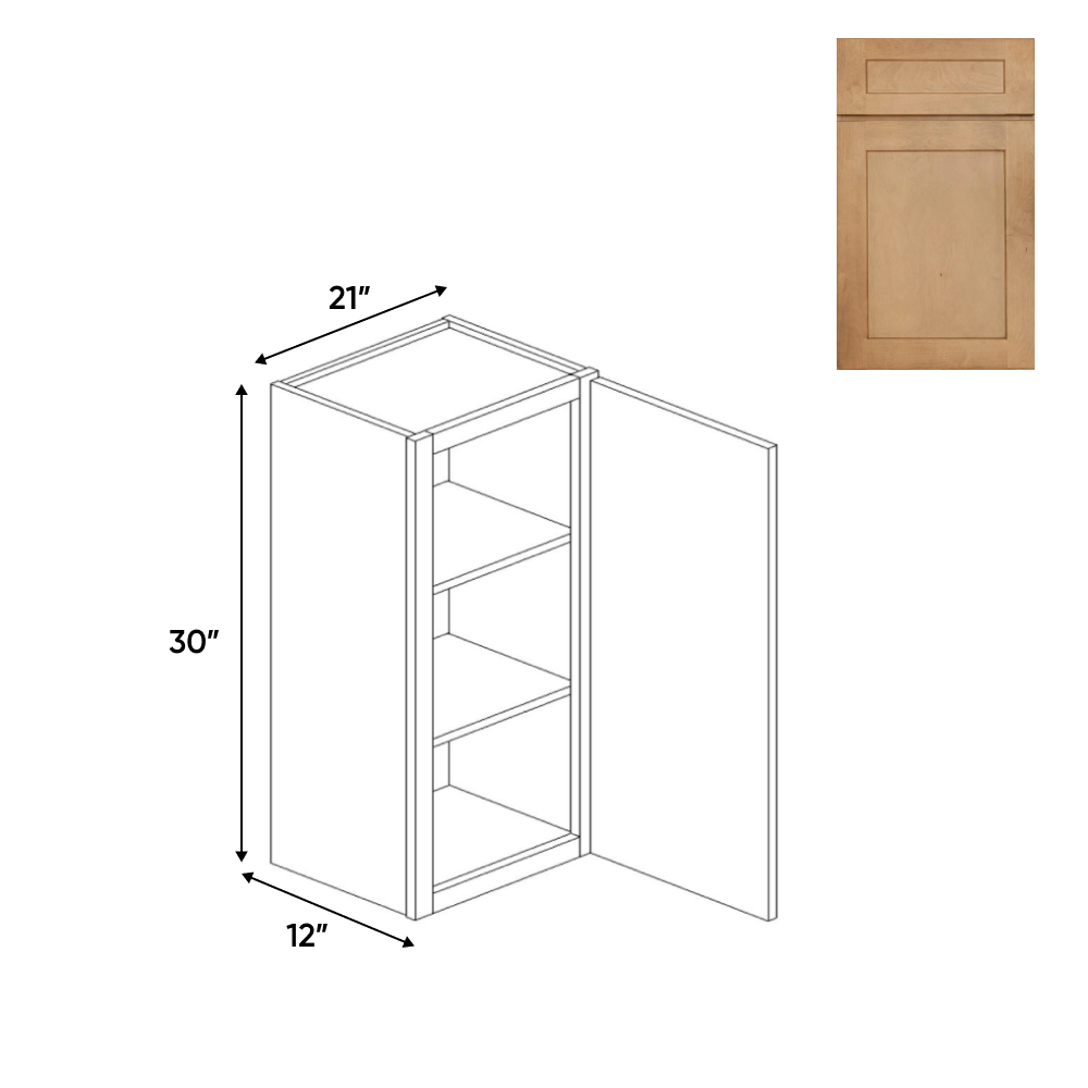 Liberty Shaker Karamel - 21 Inch Height Single Door Wall Cabinet - 21" Width x 30" Height x 12" Depth