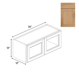 Liberty Shaker Karamel - 24 Inch Double Glass Door Wall Cabinet - 24" Width x 12" Height x 12" Depth