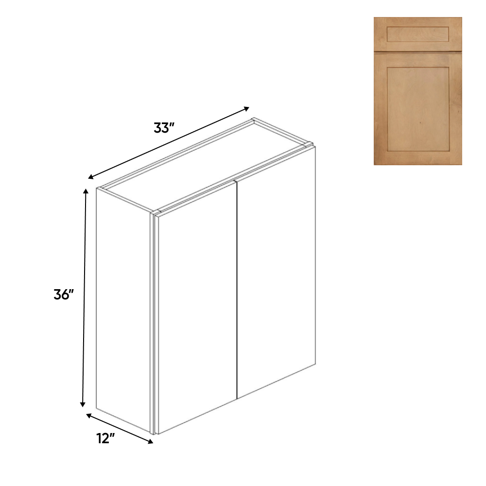 Liberty Shaker Karamel - 33 Inch Height Double Door Wall Cabinet - 33" Width x 36" Height x 12" Depth