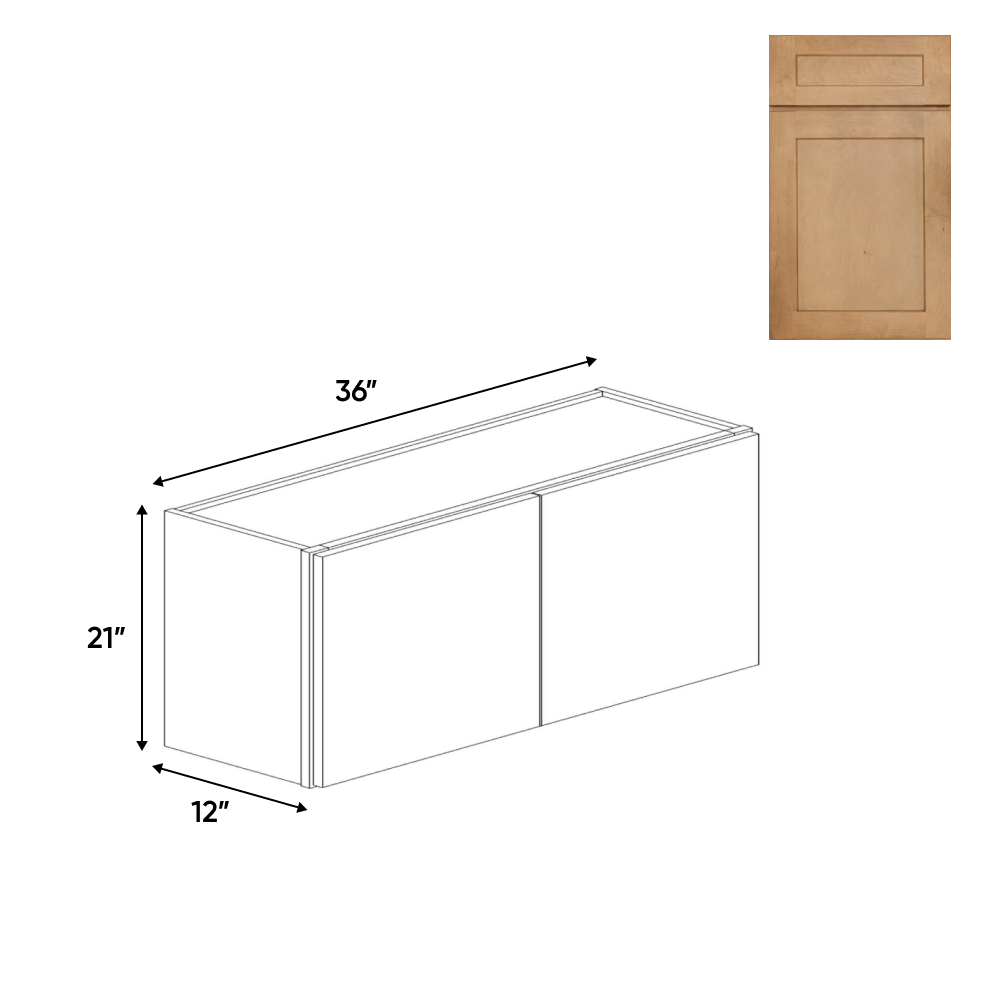 Liberty Shaker Karamel - 36 Inch Height Double Door Wall Cabinet - 36" Width x 21" Height x 12" Depth