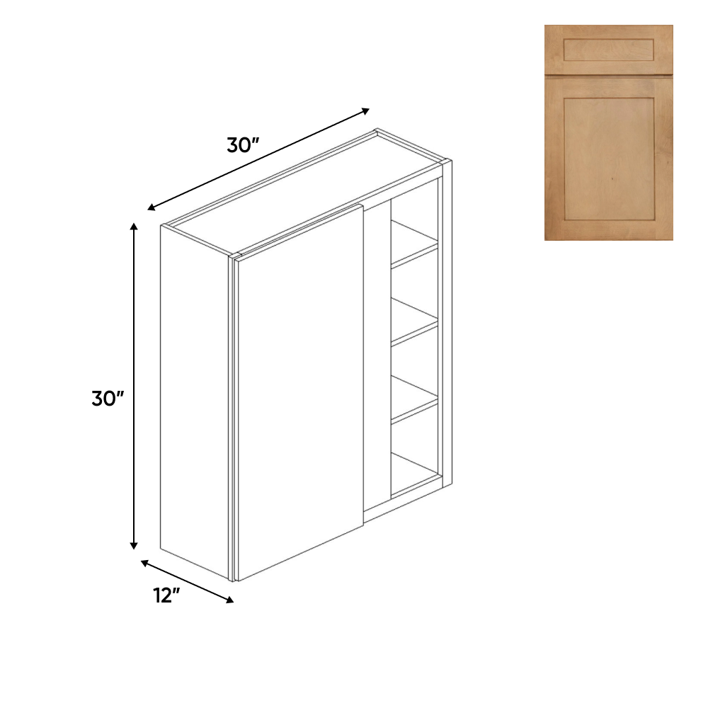 Liberty Shaker Karamel - 30x30 Inch Wall Blind Corner Wall Cabinet - 30" Width x 30" Height x 12" Depth