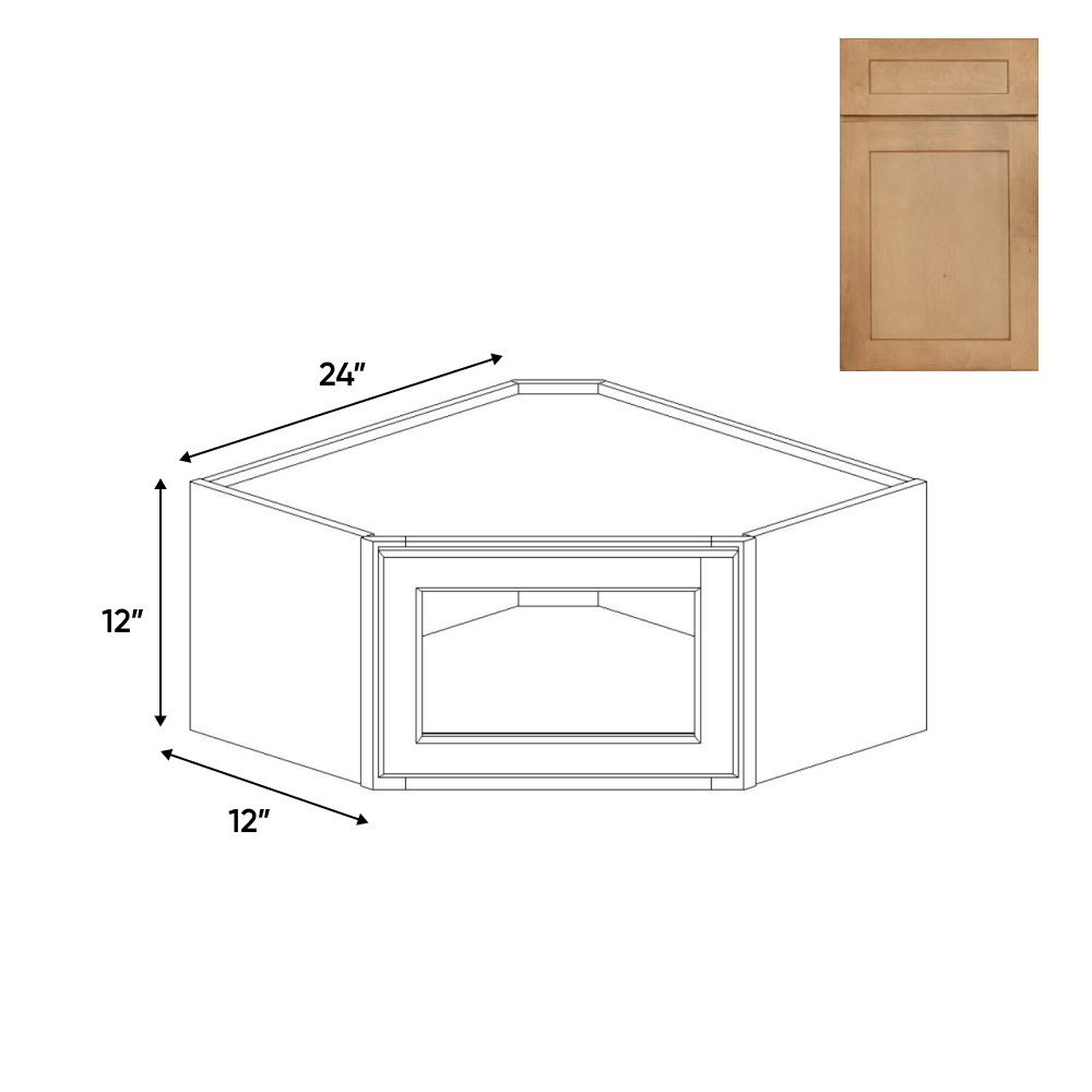 Liberty Shaker Karamel - 24 Inch Diagonal Corner Glass Door Wall Cabinet - 24" Width x 12" Height x 12" Depth
