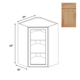 Liberty Shaker Karamel - 27 Inch Diagonal Corner Glass Door Wall Cabinet - 27" Width x 42" Height x 15" Depth