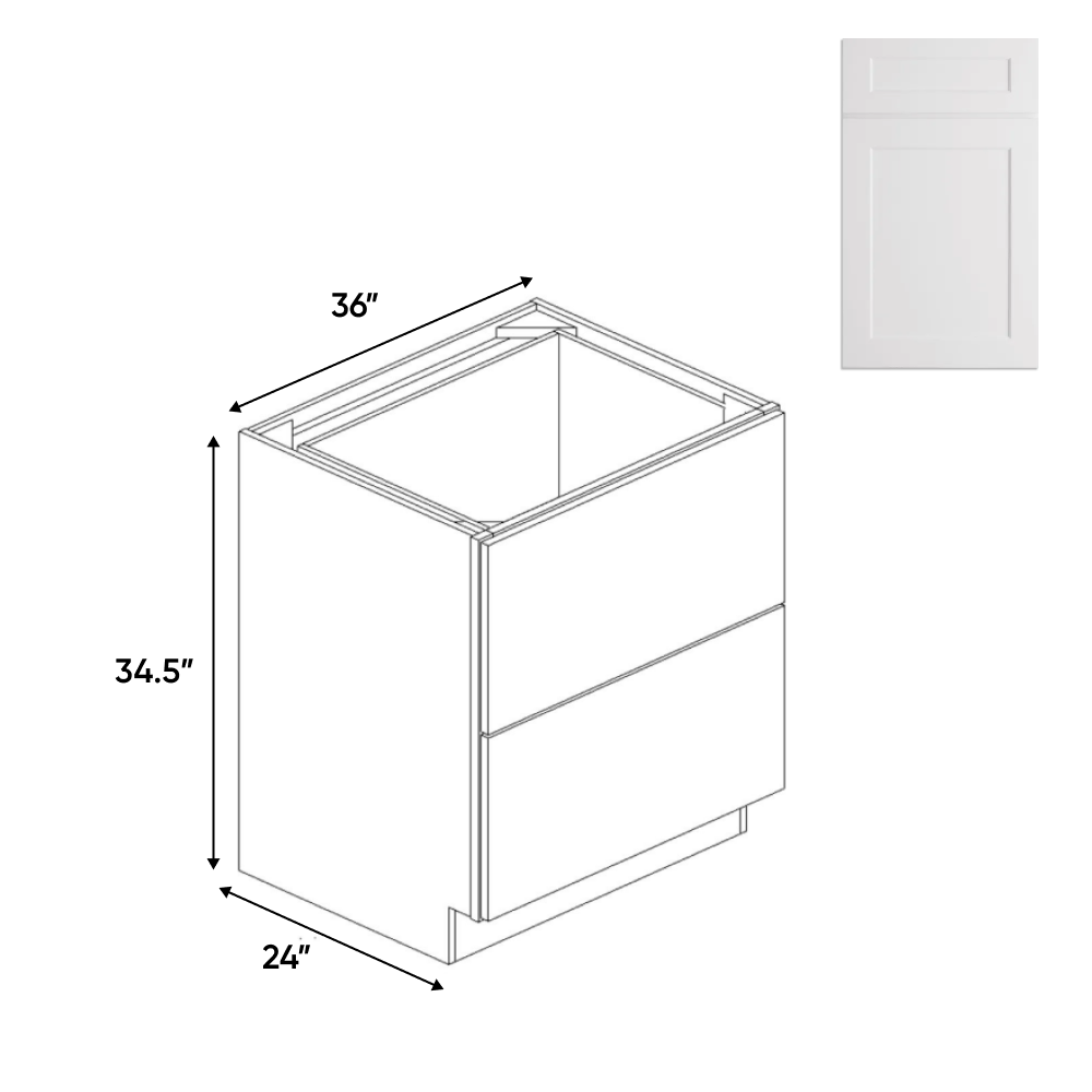 Liberty Shaker White - 36 Inch Double Drawer Base Cabinet - 36" Width x 34.5" Height x 24" Depth