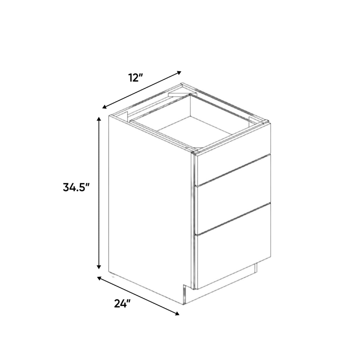 Avalon Ashen - 12 Inch Three Drawer Base Cabinet - 12" Width x 34.5" Height x 24" Depth