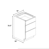 Atlas Blanco - 15 Inch Three Drawer Base Cabinet - 15" Width x 34.5" Height x 24" Depth