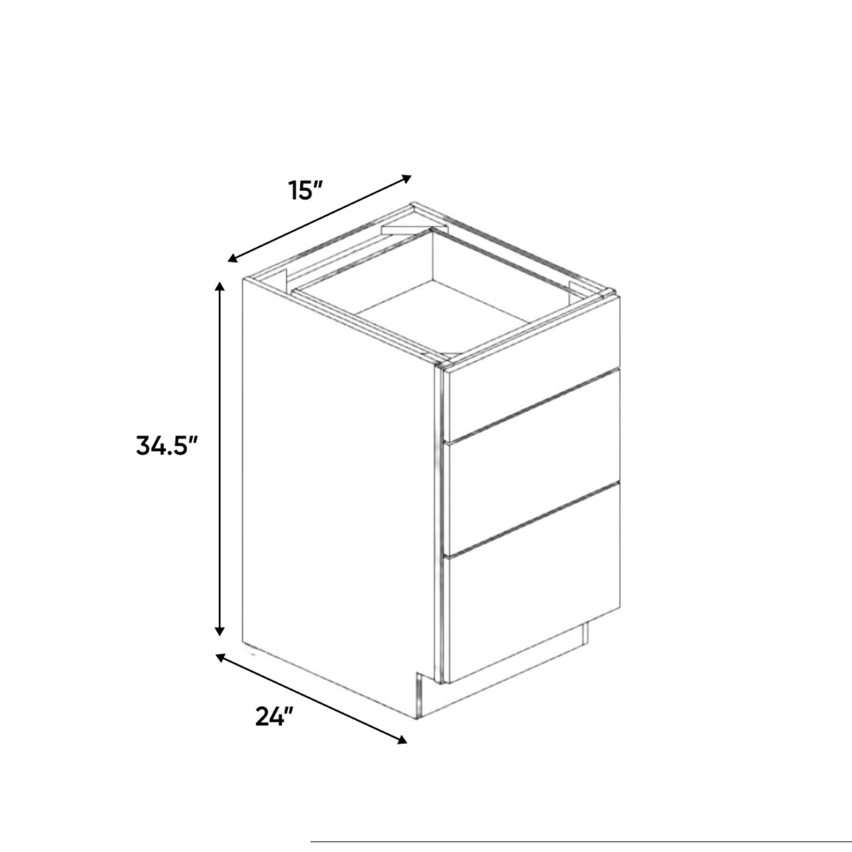 Charleston Driftwood - 15 Inch Three Drawer Base Cabinet - 15" Width x 34.5" Height x 24" Depth