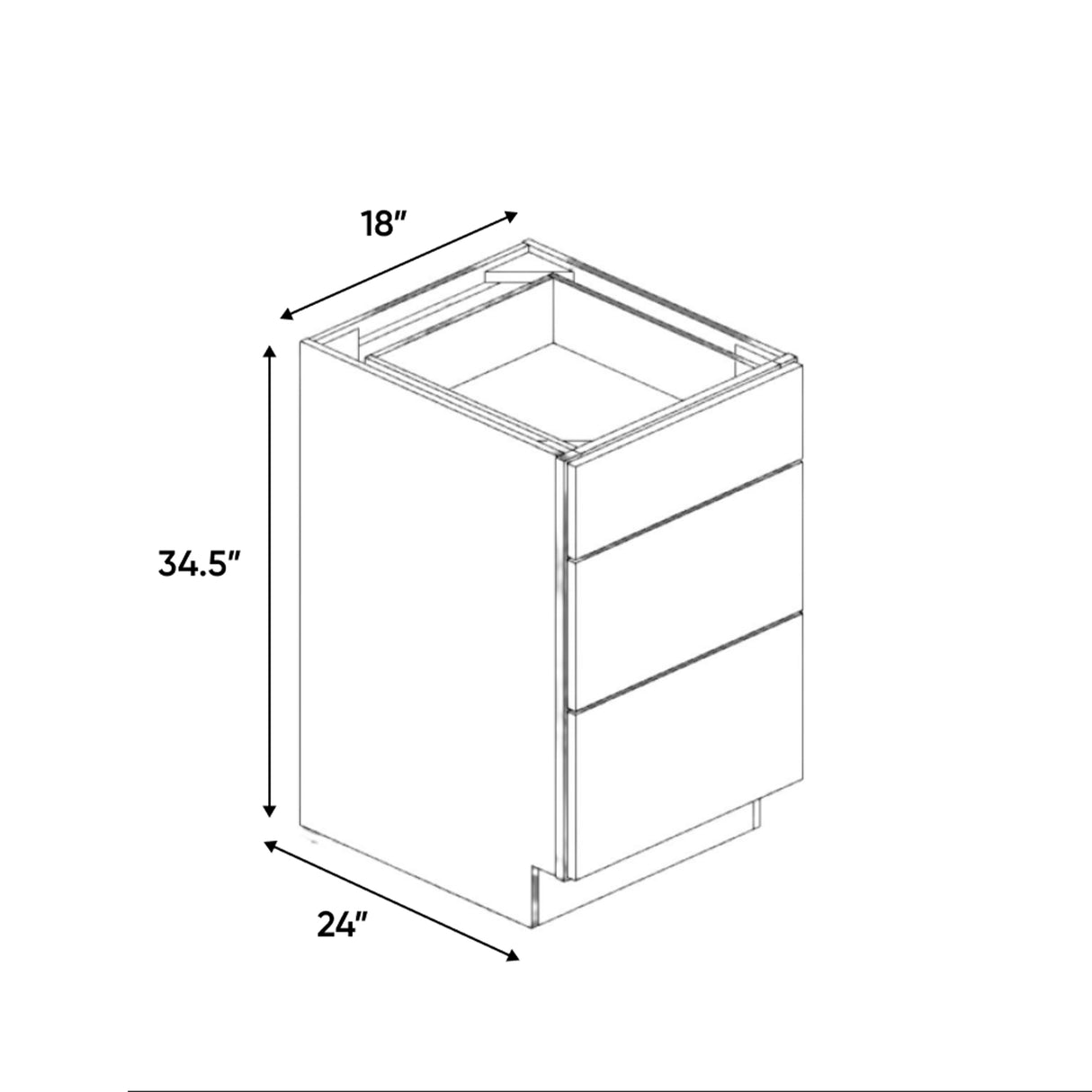 Avalon Ashen - 18 Inch Three Drawer Base Cabinet - 18" Width x 34.5" Height x 24" Depth