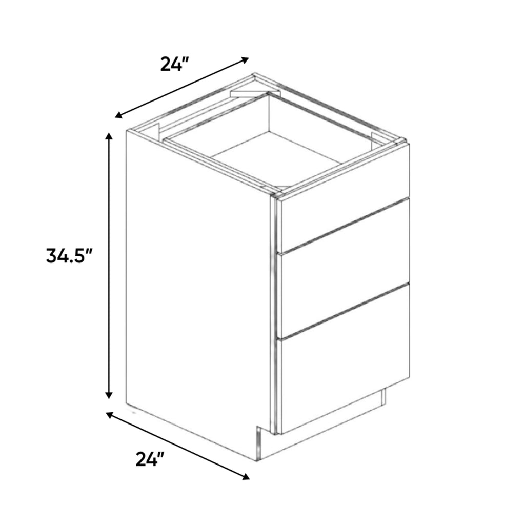 Liberty Shaker Blue - 24 Inch Three Drawer Base Cabinet - 24