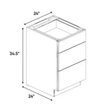 Avalon Ashen - 24 Inch Three Drawer Base Cabinet - 24" Width x 34.5" Height x 24" Depth