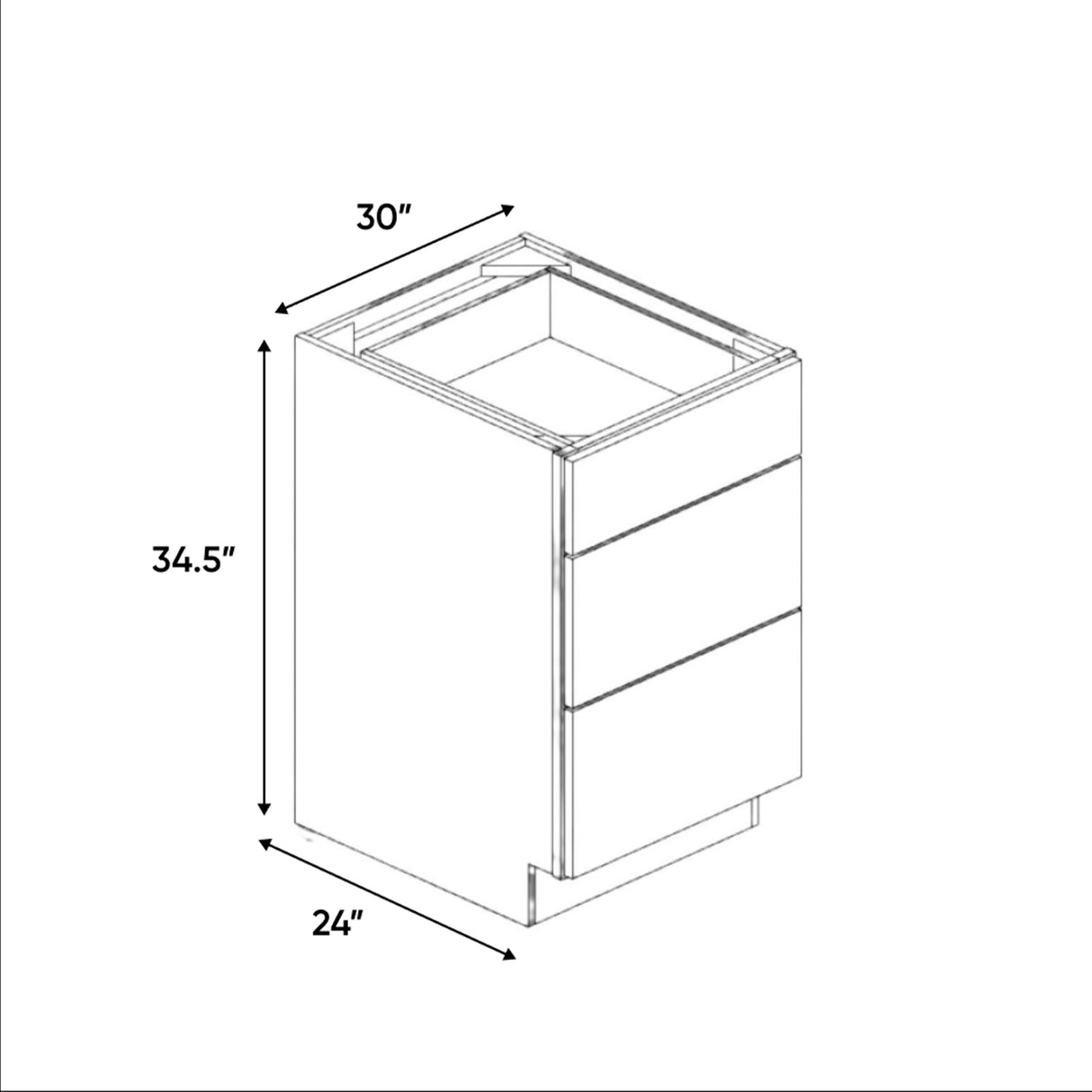 Liberty Shaker Rift - 30 Inch Three Drawer Base Cabinet - 30" Width x 34.5" Height x 24" Depth