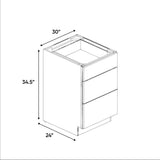 Avalon Ashen - 30 Inch Three Drawer Base Cabinet - 30" Width x 34.5" Height x 24" Depth