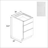 Liberty Shaker White - 36 Inch Three Drawer Base Cabinet - 36" Width x 34.5" Height x 24" Depth