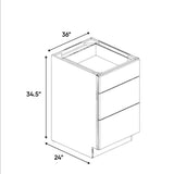 Sonoma White - 36 Inch Three Drawer Base Cabinet - 36" Width x 34.5" Height x 24" Depth