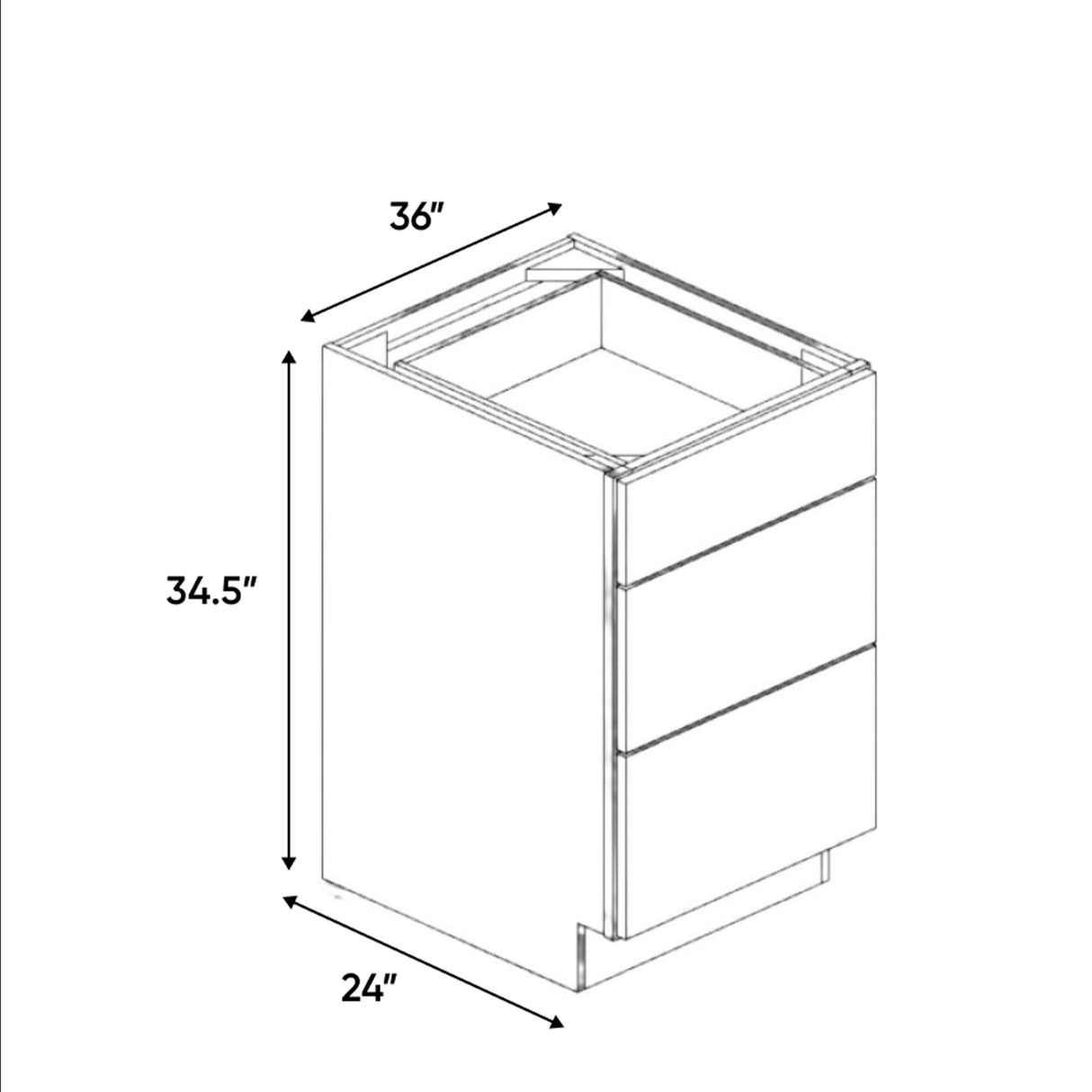 Arlington Oatmeal - 36 Inch Three Drawer Base Cabinet - 36" Width x 34.5" Height x 24" Depth