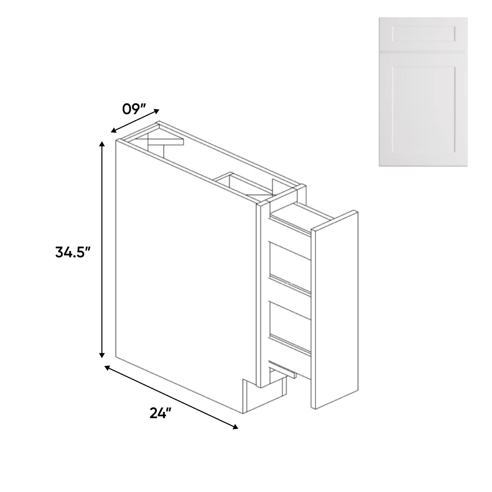 Liberty Shaker White - 9 Inch Spice Rack Base Cabinet - 09" Width x 34.5" Height x 24" Depth
