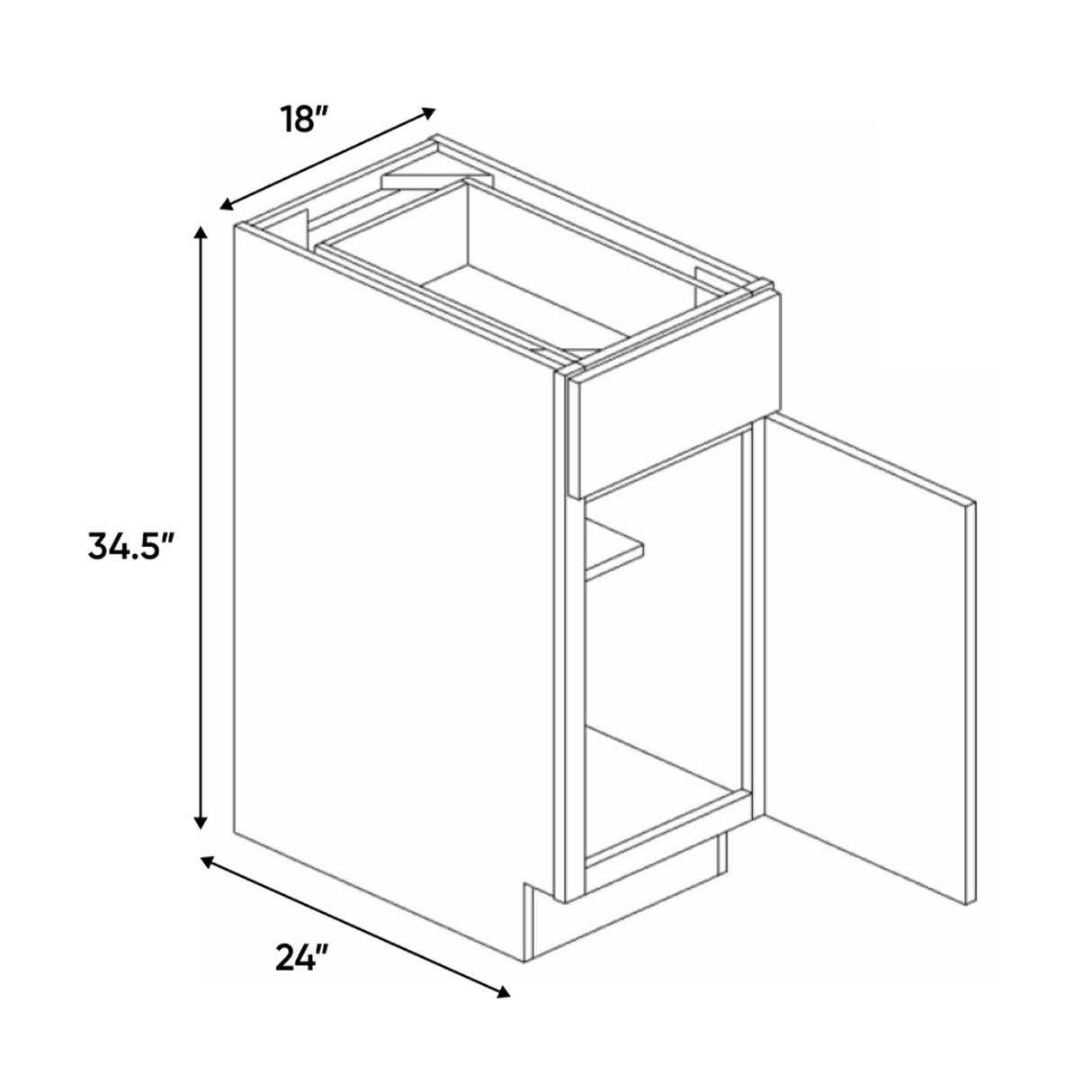 Essence Cemento - 18 Inch Full Height Single Door Base Cabinet - 18" Width x 34.5" Height x 24" Depth
