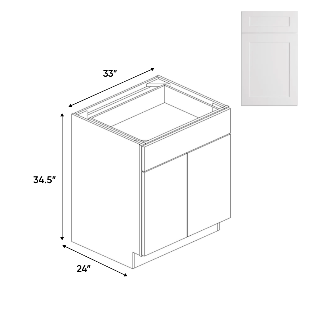 Liberty Shaker White - 33 Inch Double Door Base Cabinet - 33" Width x 34.5" Height x 24" Depth