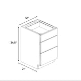 Arlington Oatmeal - 12 Inch Vanity Drawer Base Cabinet - 12" Width x 34.5" Height x 21" Depth