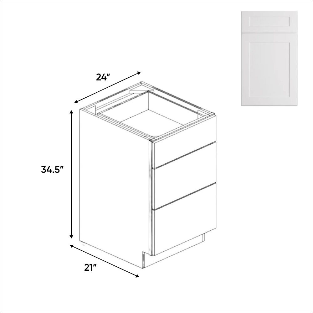 Liberty Shaker White - 24 Inch Vanity Drawer Base Cabinet - 24" Width x 34.5" Height x 21" Depth