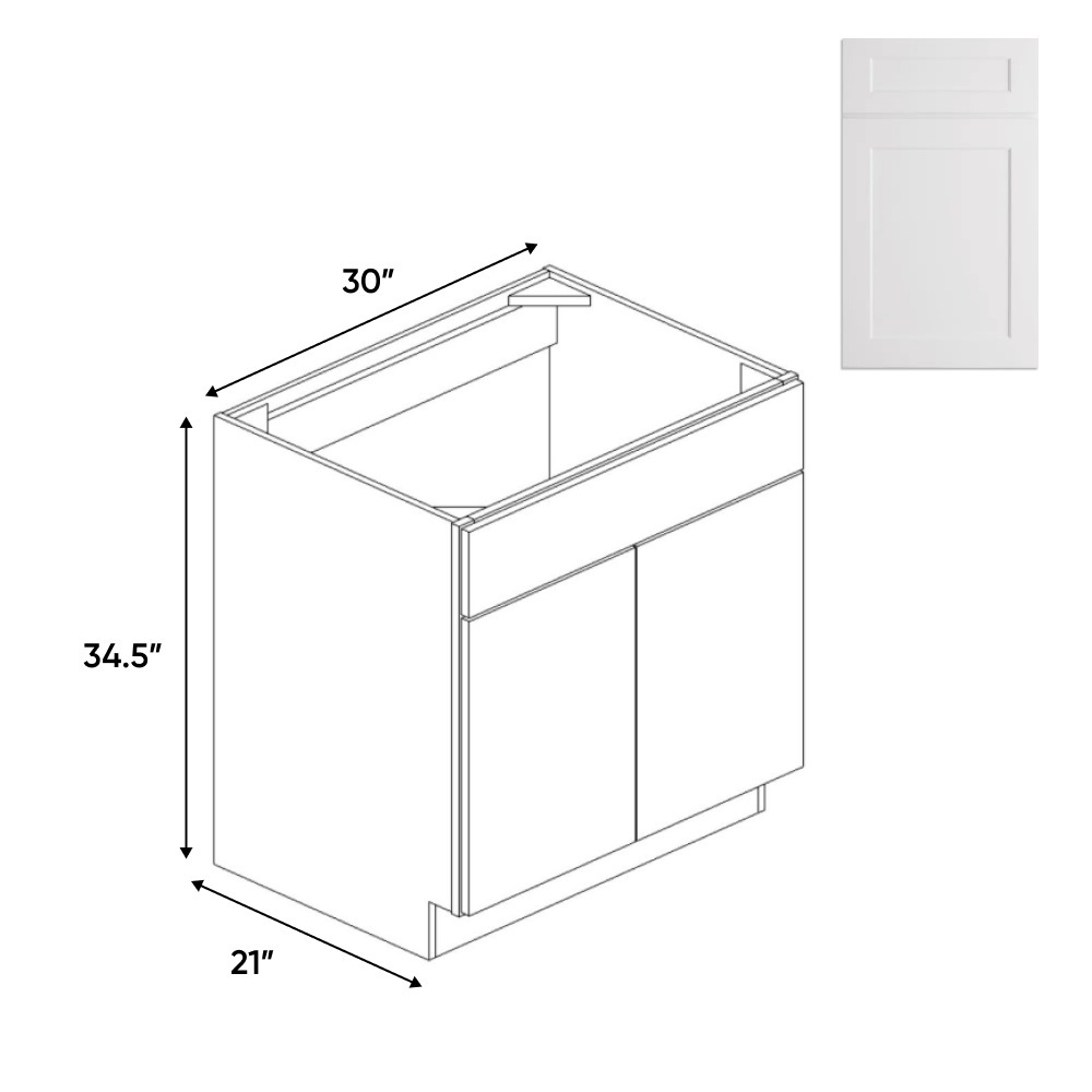Liberty Shaker White - 30 Inch Vanity Sink Base Cabinet - 30" Width x 34.5" Height x 21" Depth