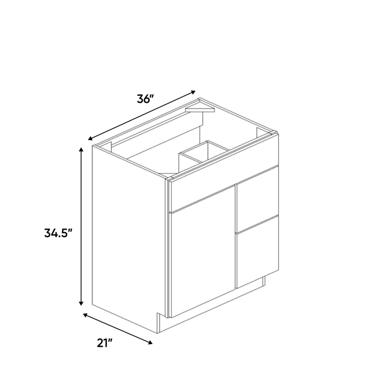 Belmont Grey - 36 Inch Vanity Sink Drawer Base Cabinet - 36" Width x 34.5" Height x 21" Depth