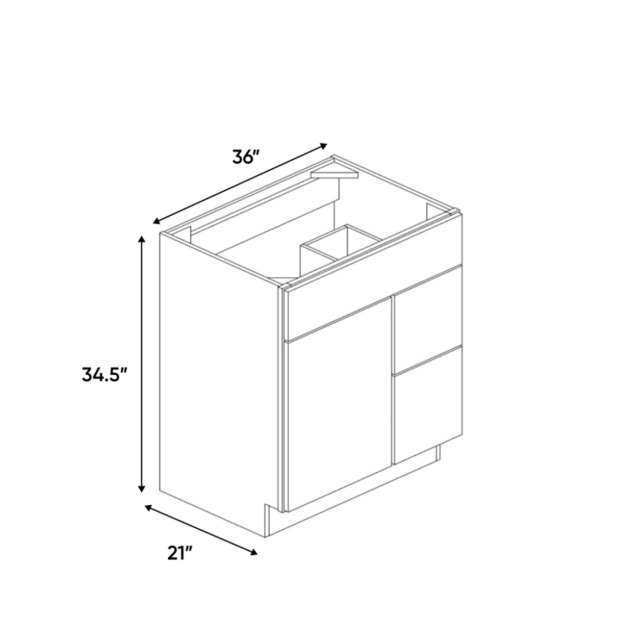 Arlington Oatmeal - 36 Inch Vanity Sink Drawer Base Cabinet - 36" Width x 34.5" Height x 21" Depth