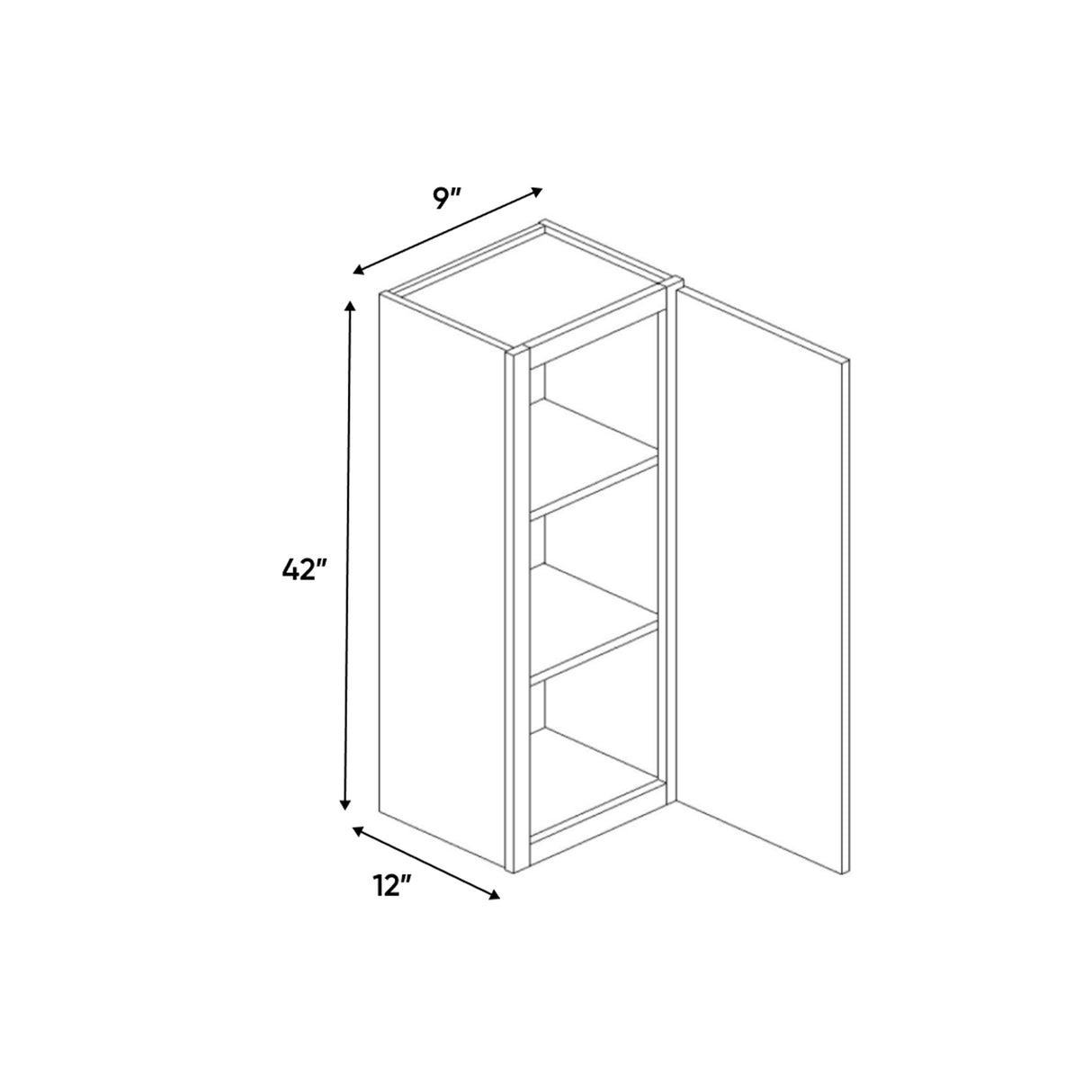 Avalon Ashen - 9 Inch Height Single Door Wall Cabinet - 09" Width x 42" Height x 12" Depth