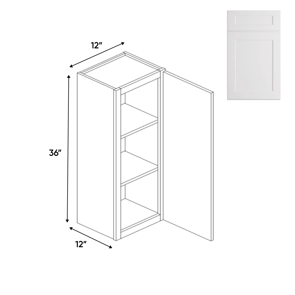 Liberty Shaker White - 12 Inch Height Single Door Wall Cabinet - 12" Width x 36" Height x 12" Depth