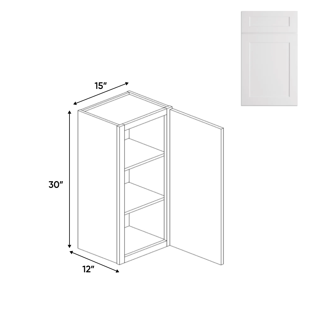 Liberty Shaker White - 15 Inch Height Single Door Wall Cabinet - 15" Width x 30" Height x 12" Depth