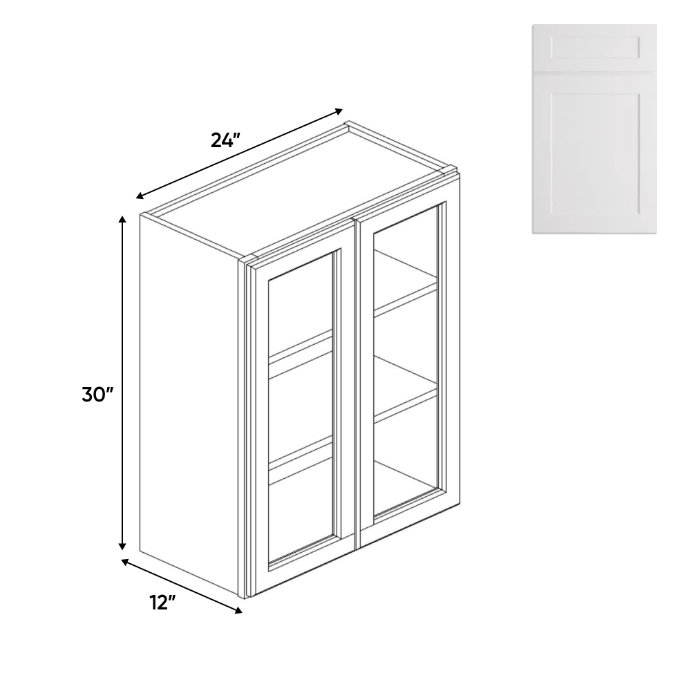Liberty Shaker White - 24 Inch Double Glass Door Wall Cabinet - 24" Width x 30" Height x 12" Depth