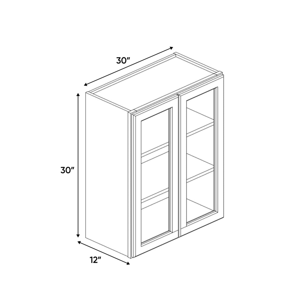 Belmont Grey - 30 Inch Double Glass Door Wall Cabinet - 30
