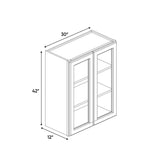 Charleston Driftwood - 30 Inch Double Glass Door Wall Cabinet - 30" Width x 42" Height x 12" Depth