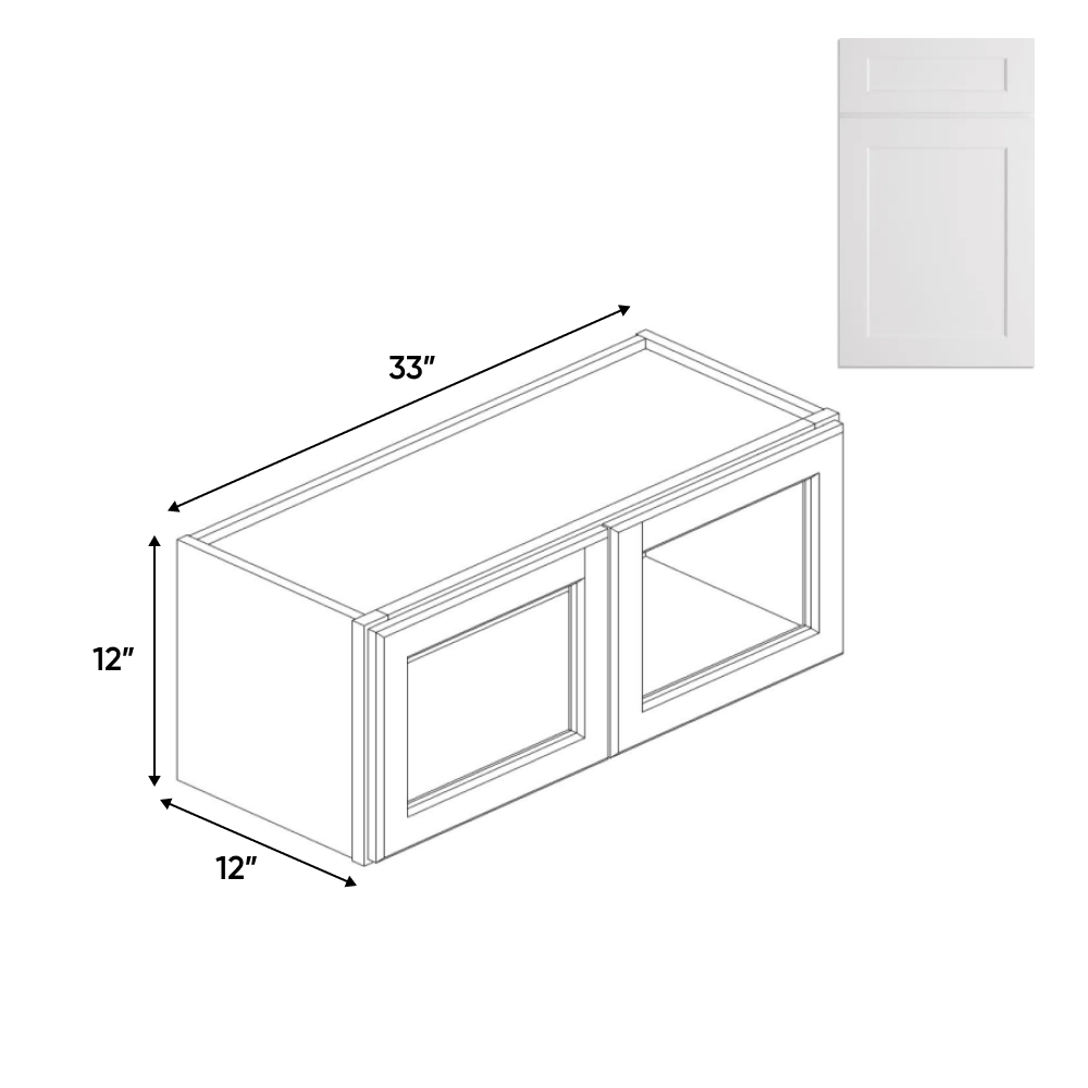 Liberty Shaker White - 33 Inch Double Glass Door Wall Cabinet - 33" Width x 12" Height x 12" Depth