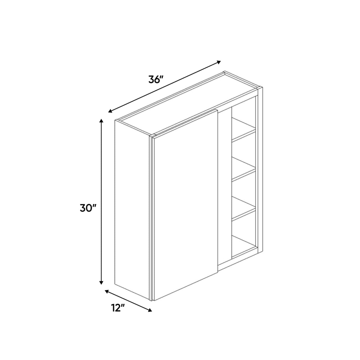 Atlas Blanco - 36x30 Inch Wall Blind Corner Wall Cabinet - 36" Width x 30" Height x 12" Depth