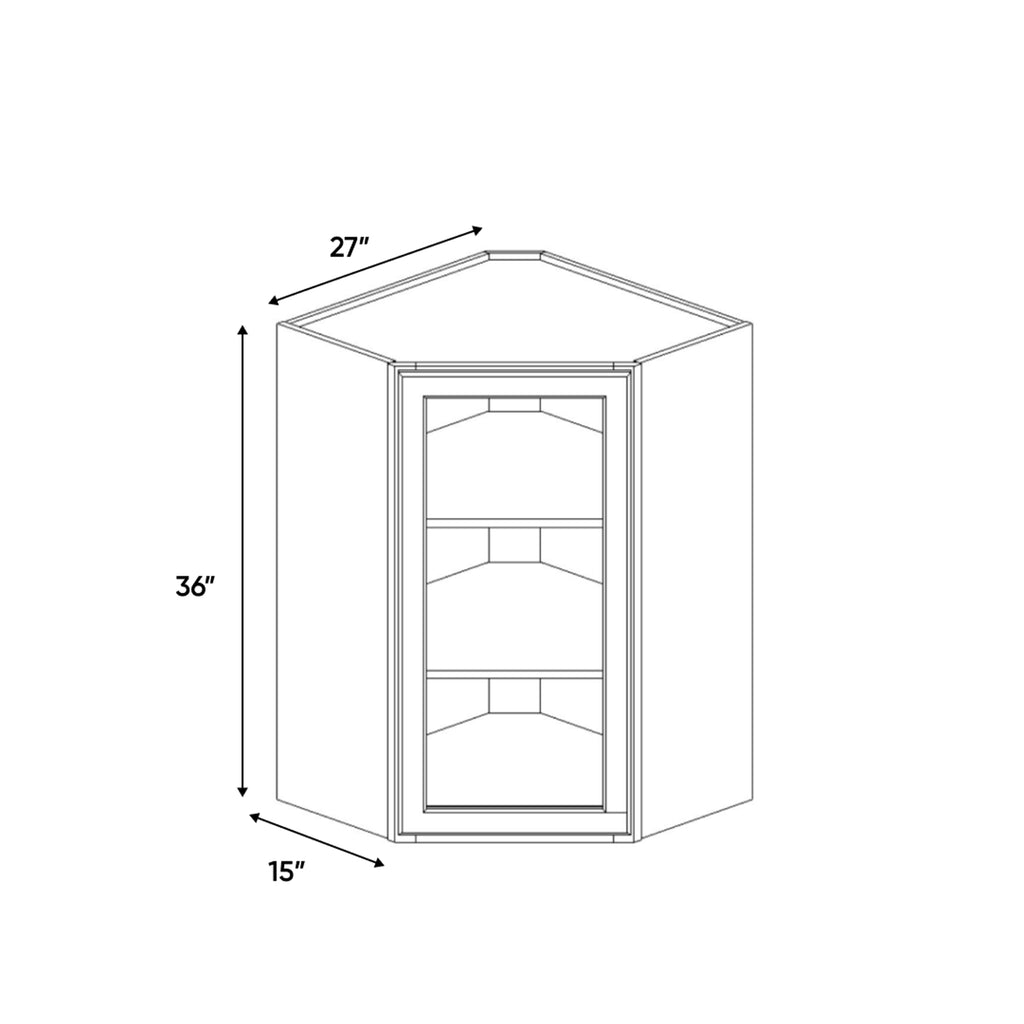 Portland Chestnut - 27 Inch Diagonal Corner Glass Door Wall Cabinet - 27
