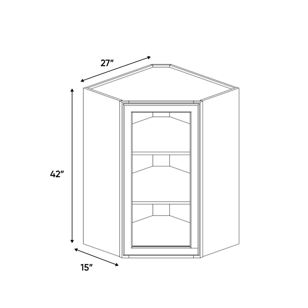 Portland Chestnut - 27 Inch Diagonal Corner Glass Door Wall Cabinet - 27