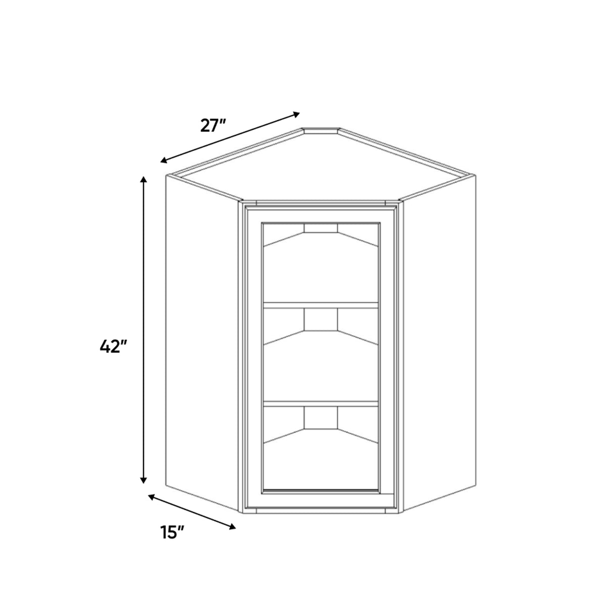 Liberty Shaker Rift - 27 Inch Diagonal Corner Glass Door Wall Cabinet - 27" Width x 42" Height x 15" Depth