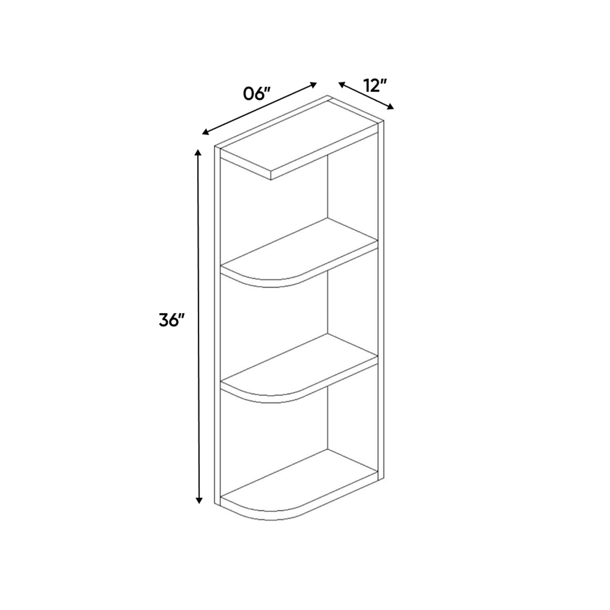 Avalon Ashen - 36 Inch Wall Open Shelf Wall Cabinet - 06" Width x 36" Height x 12" Depth