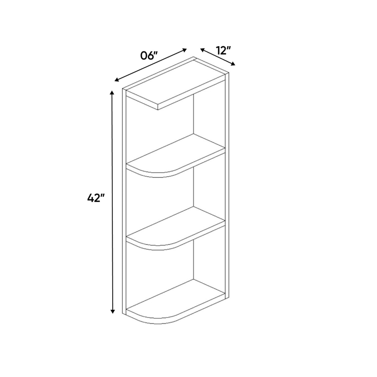 Avalon Ashen - 42 Inch Wall Open Shelf Wall Cabinet - 06" Width x 42" Height x 12" Depth