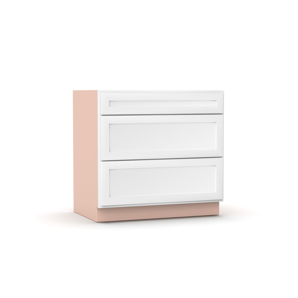 Liberty Shaker White - 36 Inch Three Drawer Base Cabinet - 36