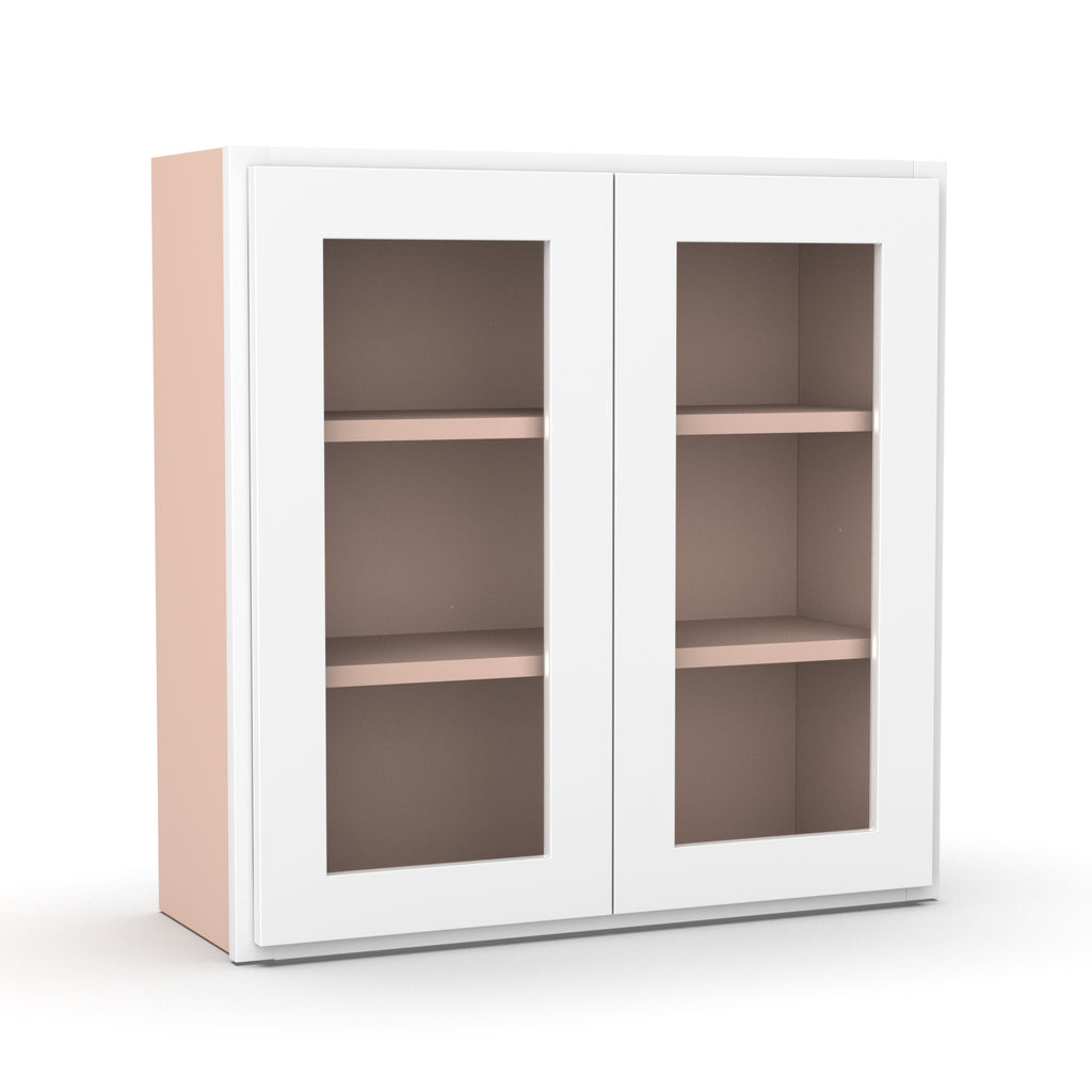 Liberty Shaker White - 30 Inch Double Glass Door Wall Cabinet - 30