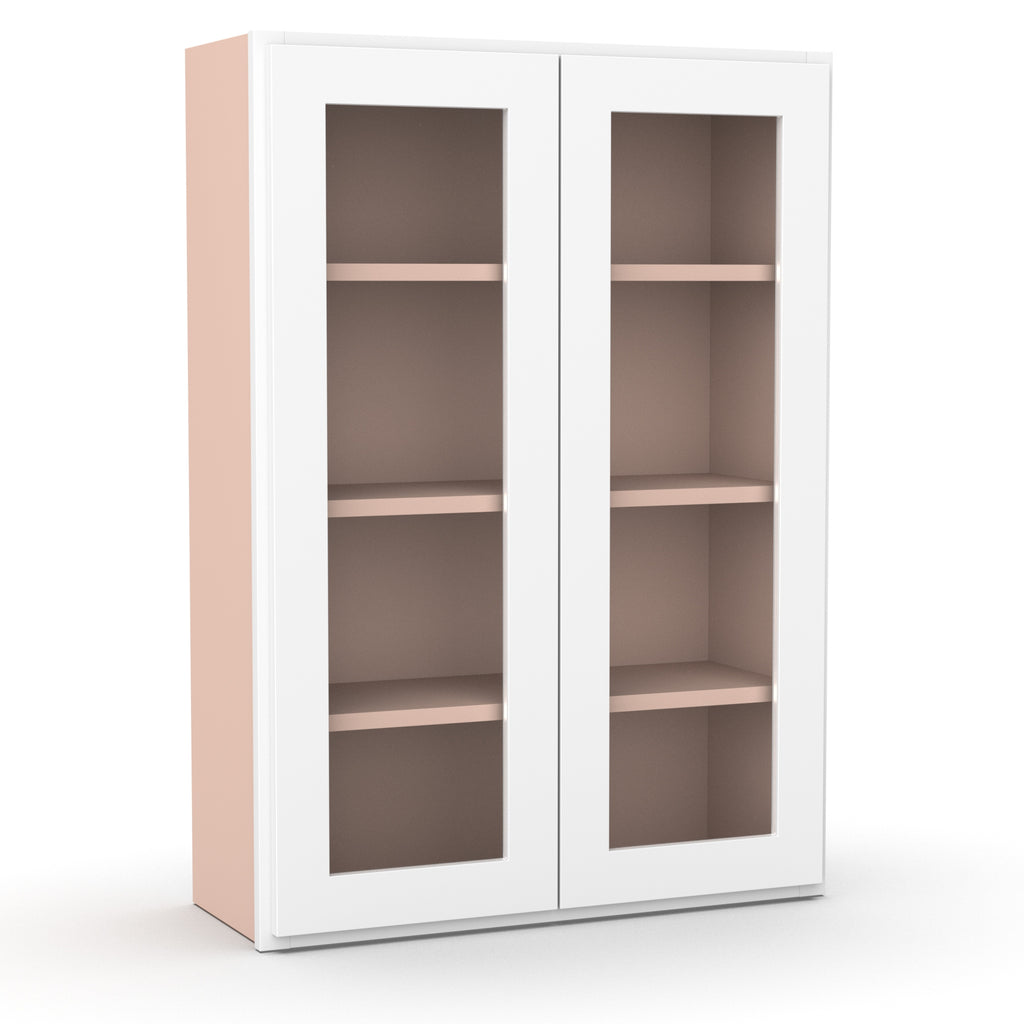 Liberty Shaker White - 30 Inch Double Glass Door Wall Cabinet - 30