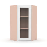 Liberty Shaker White - 24 Inch Diagonal Corner Glass Door Wall Cabinet - 24" Width x 30" Height x 12" Depth