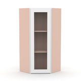 Liberty Shaker White - 24 Inch Diagonal Corner Glass Door Wall Cabinet - 24" Width x 36" Height x 12" Depth