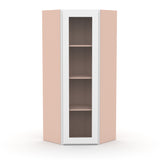 Liberty Shaker White - 24 Inch Diagonal Corner Glass Door Wall Cabinet - 24" Width x 42" Height x 12" Depth
