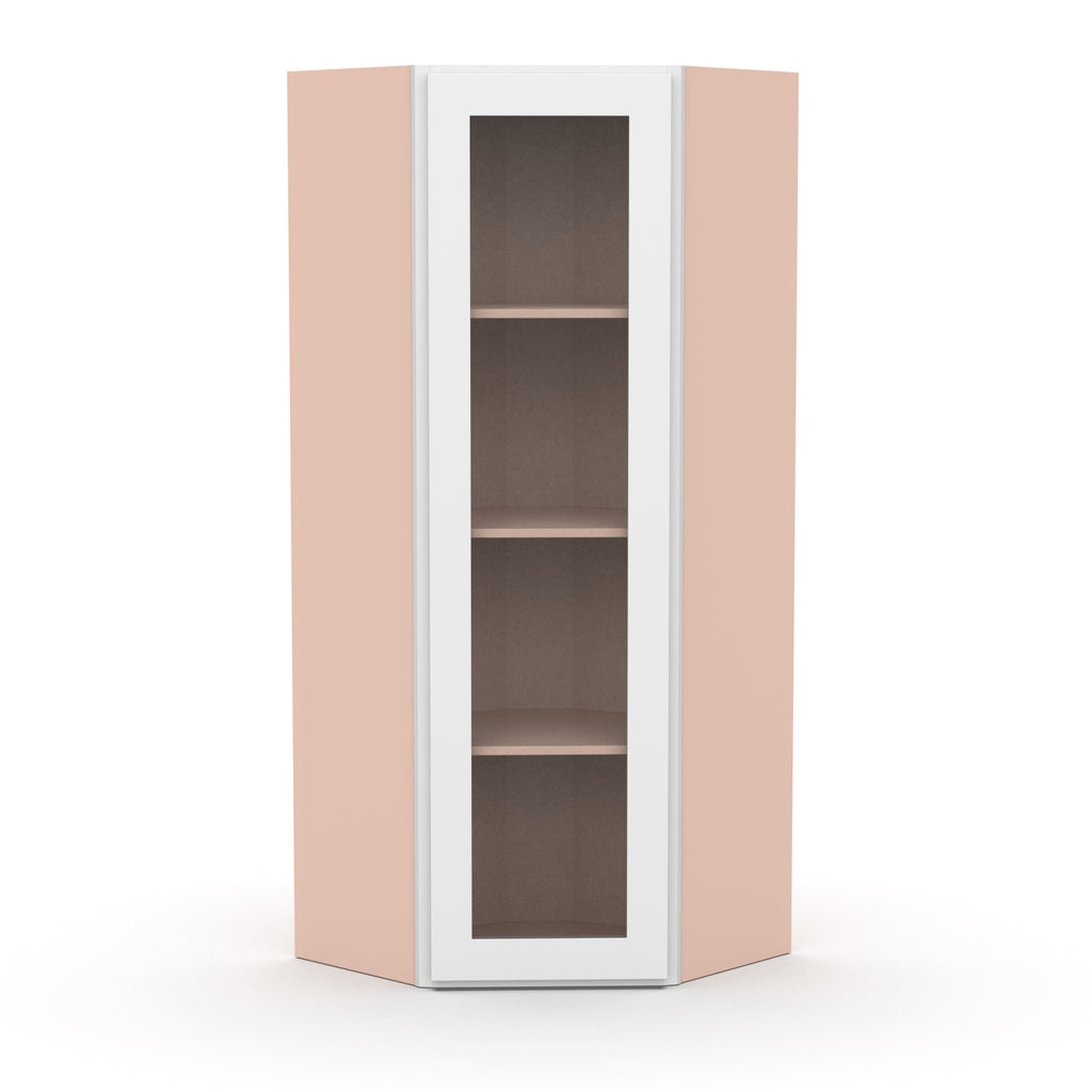 Liberty Shaker White - 24 Inch Diagonal Corner Glass Door Wall Cabinet - 24