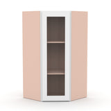 Liberty Shaker White - 27 Inch Diagonal Corner Glass Door Wall Cabinet - 27" Width x 36" Height x 15" Depth