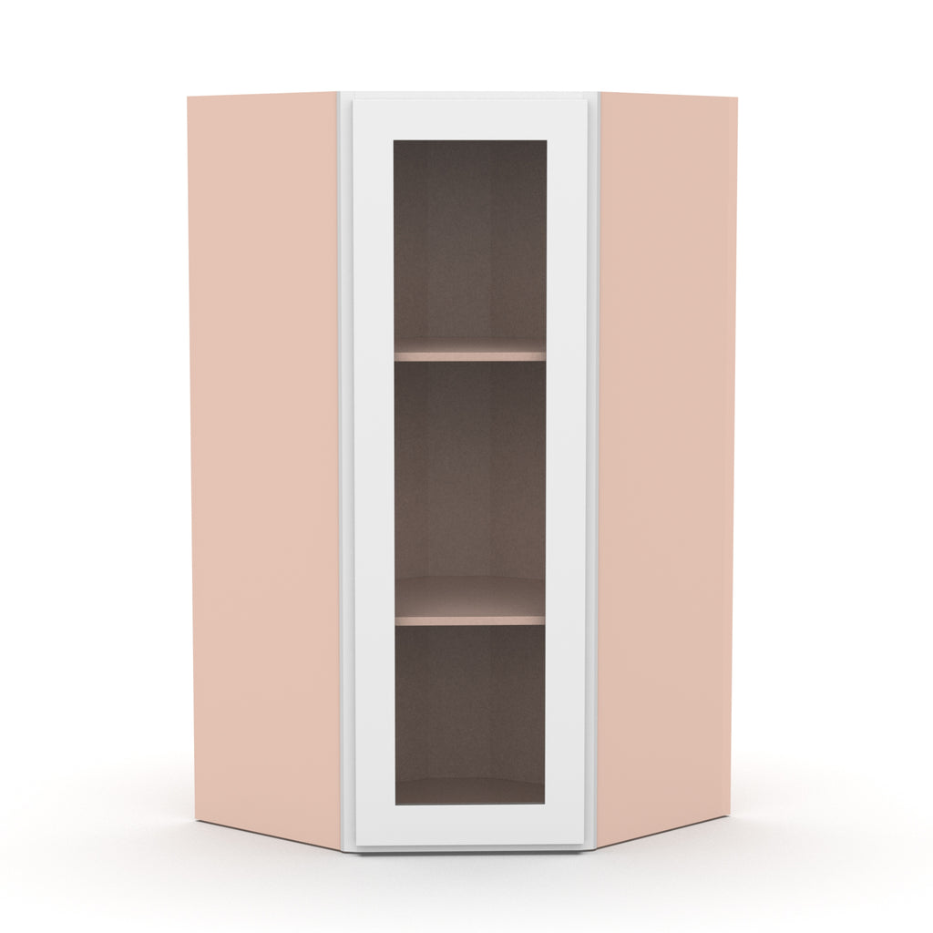 Liberty Shaker White - 27 Inch Diagonal Corner Glass Door Wall Cabinet - 27
